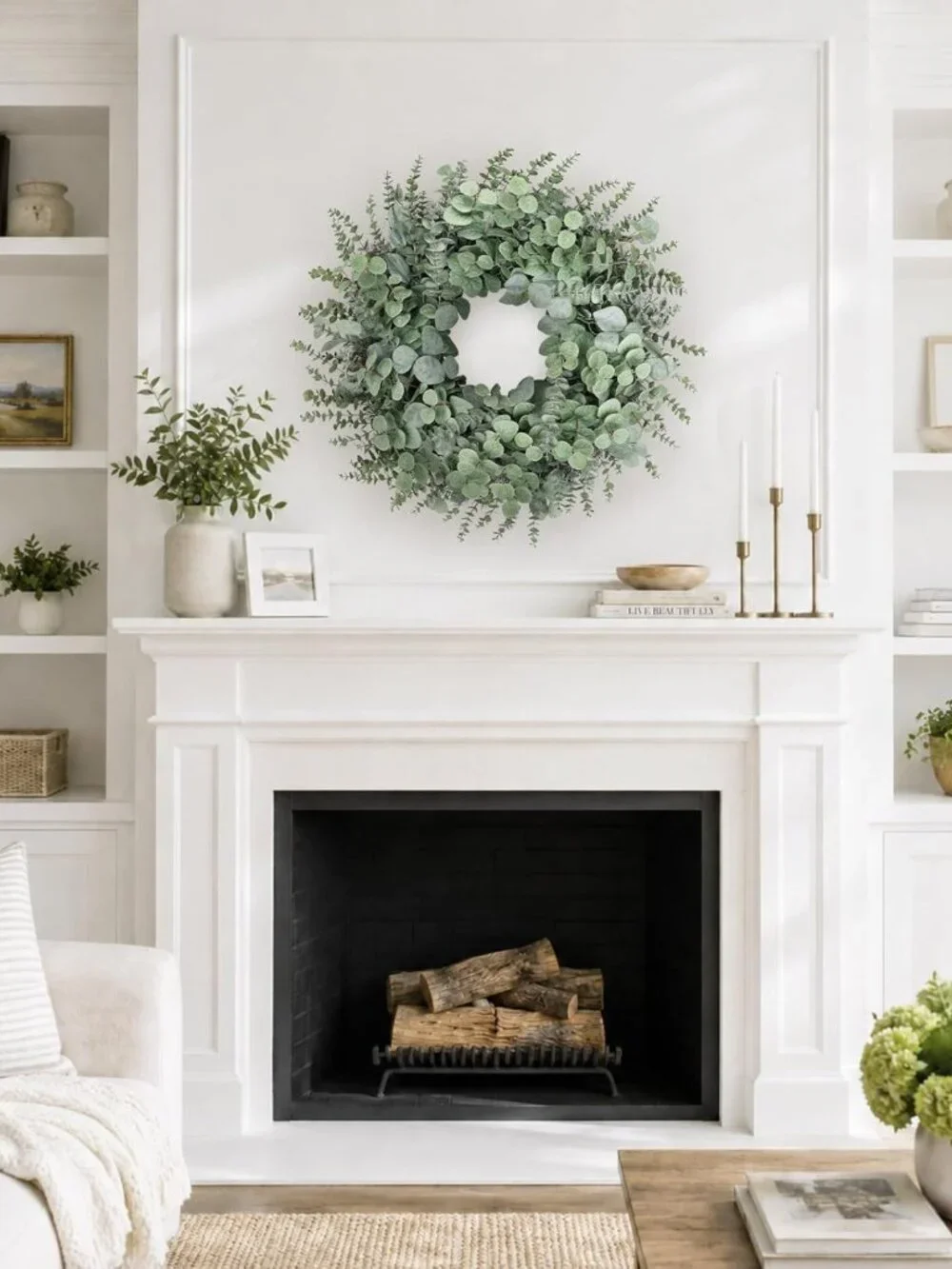 26 Inch Large Eucalyptus Boxwood Wreath - Gray Green Leafy Decor for All Seasons